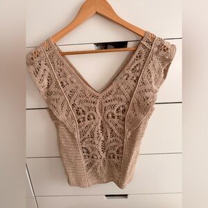 White House Black Market Tan Crochet Openwork Top